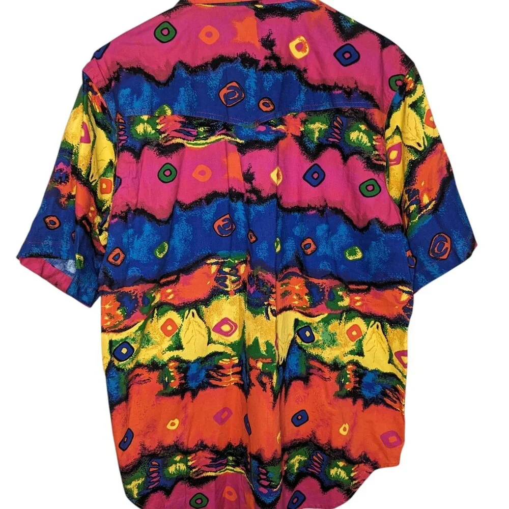 Men's Vintage 90's Wrangler Western Rainbow Tie Dye Colorful Shirt Large